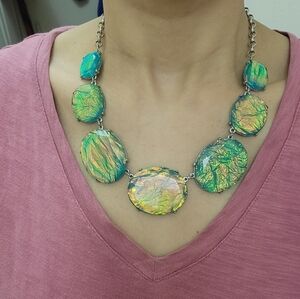 Irridescent Western Bib‎ Statement Necklace EUC Coastal Cowgirl Boho Festival